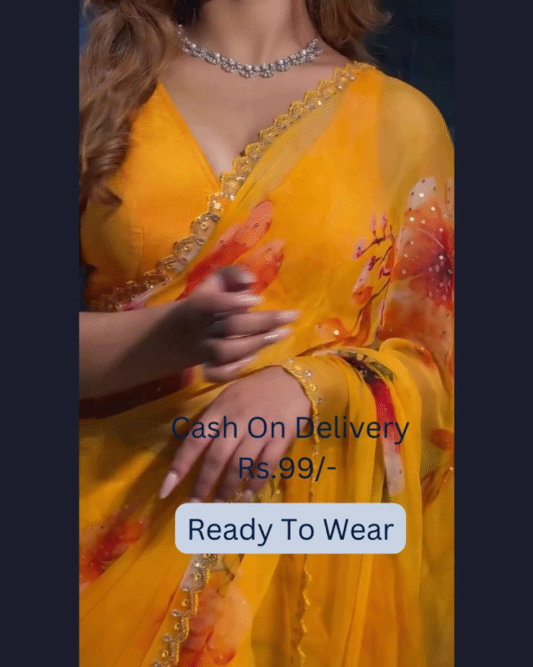 Yellow Banarasee Handwoven Crushed Tissue Saree with Multicolor Lace – A Regal Touch of Elegance - Image 10