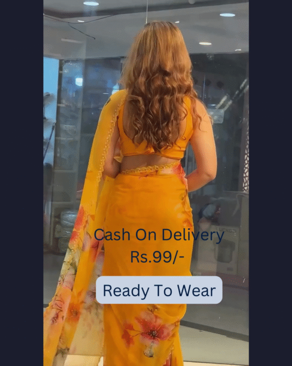 Yellow Banarasee Handwoven Crushed Tissue Saree with Multicolor Lace – A Regal Touch of Elegance - Image 9