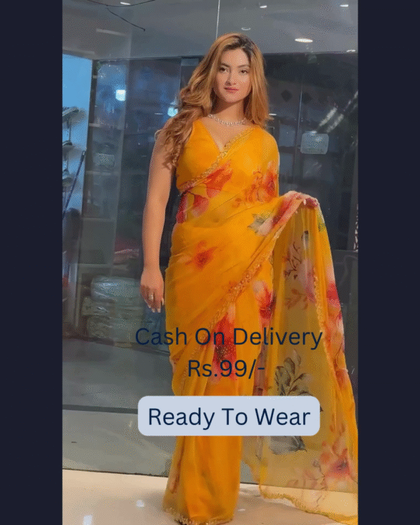 Yellow Banarasee Handwoven Crushed Tissue Saree with Multicolor Lace – A Regal Touch of Elegance - Image 8