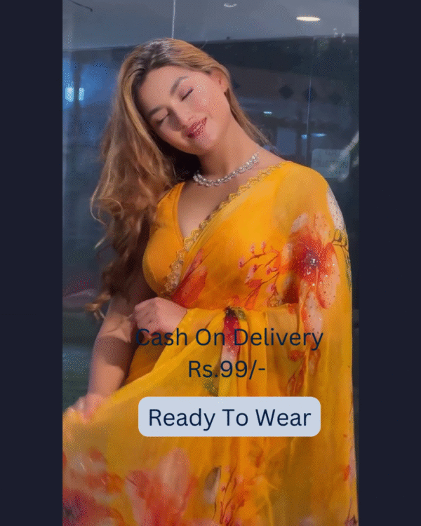 Yellow Banarasee Handwoven Crushed Tissue Saree with Multicolor Lace – A Regal Touch of Elegance - Image 7