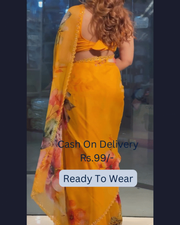 Yellow Banarasee Handwoven Crushed Tissue Saree with Multicolor Lace – A Regal Touch of Elegance - Image 5