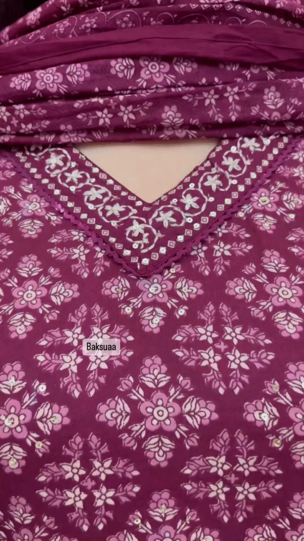 Elegant Wine Color Floral Cotton Afghani Suit Set – Comfortable & Chic for Every Occasion - Image 4